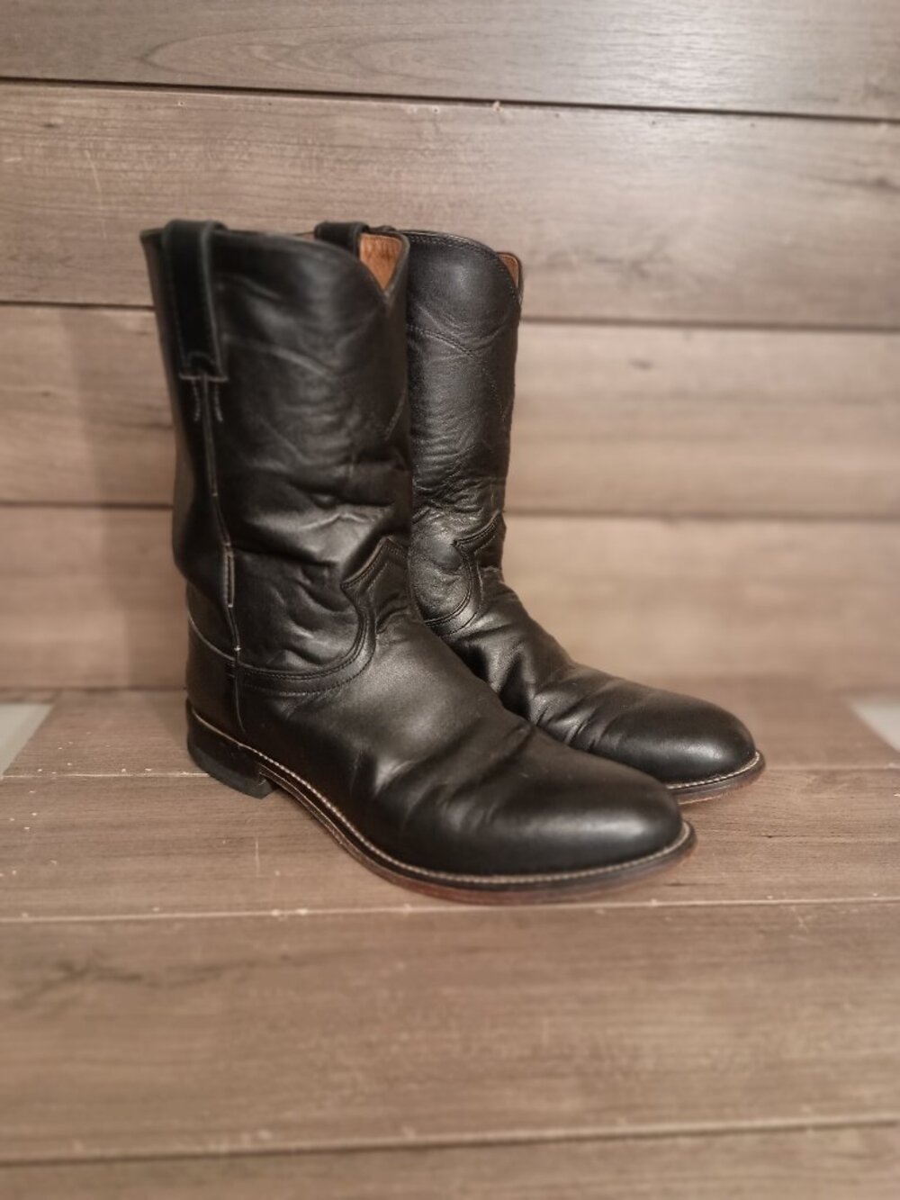 Justin Boots 3313 Western Rider Black Leather Cowboy Boots Size 8.5EE